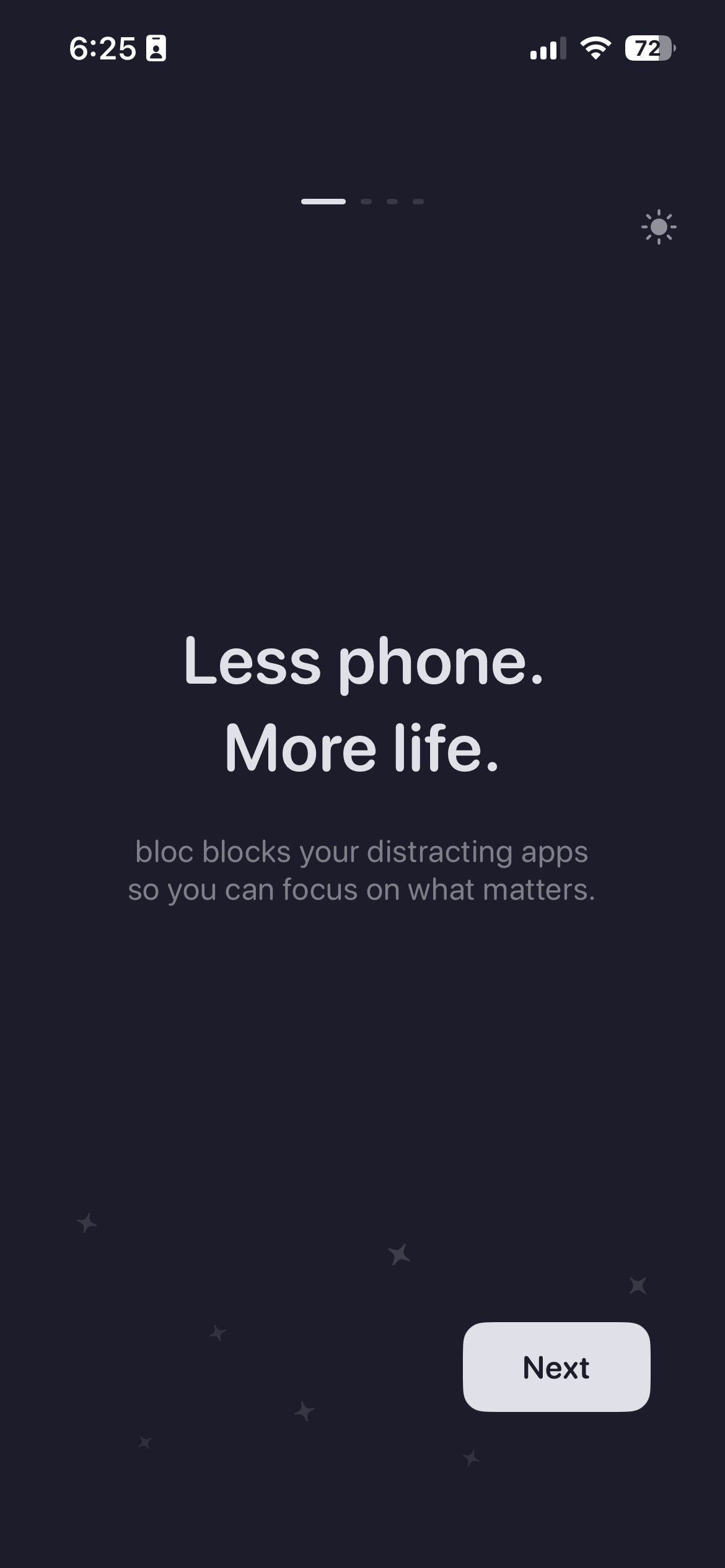 bloc onboarding — Less phone. More life.